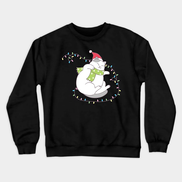 Sleeping Christmas Lights Cat Crewneck Sweatshirt by TomCage